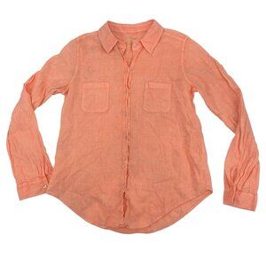 Lilly Pulitzer Size Small Sea View Linen Button Down Shirt Orange FLAWED SEE DES